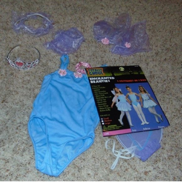 Ballerina Fairy Princess Halloween Costume 4/6 Bodysuit Wings 10 Pc Girls - Picture 2 of 5